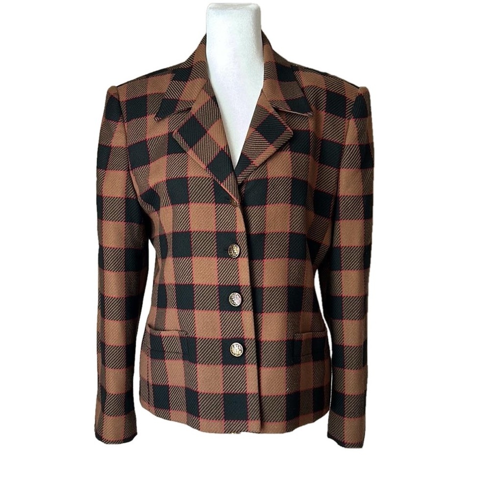 80’s Kate McNaughton Plaid Cropped Blazer Jacket Vintage Size 10 Button Front